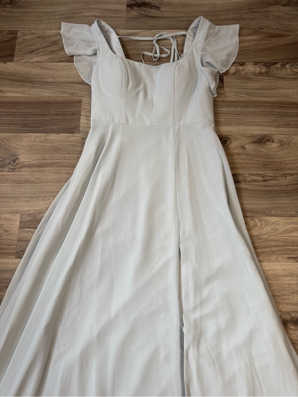 NWT Azazie Bondi Mist A-Line Ruffled Chiffon Maxi Dress Size 8 - Picture 2 of 10
